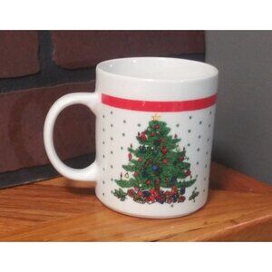 Christmas Tree Coffee Mug white red green beautiful Alco EUC